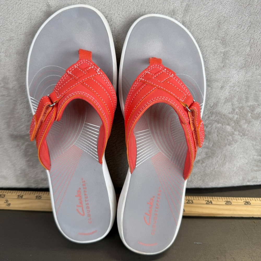Clarks Cloudsteppers Arla Glison Coral Grey Thong Sandals Womens 8 261587114055